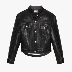 Zara x Kaia Gerber Coated Black Denim Jacket Size M